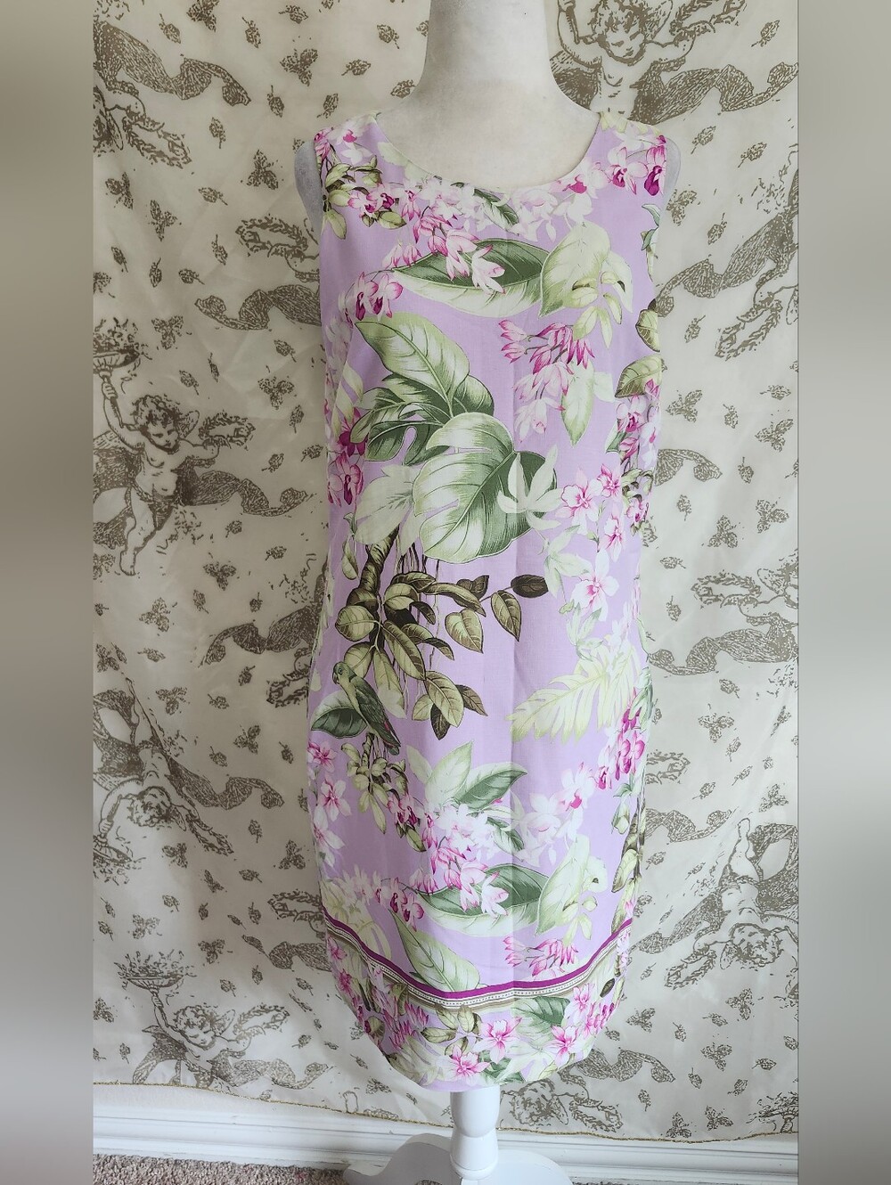 Tommy Bahama Lavender Tropical Vacation Floral Sleeveless Shift Dress  S